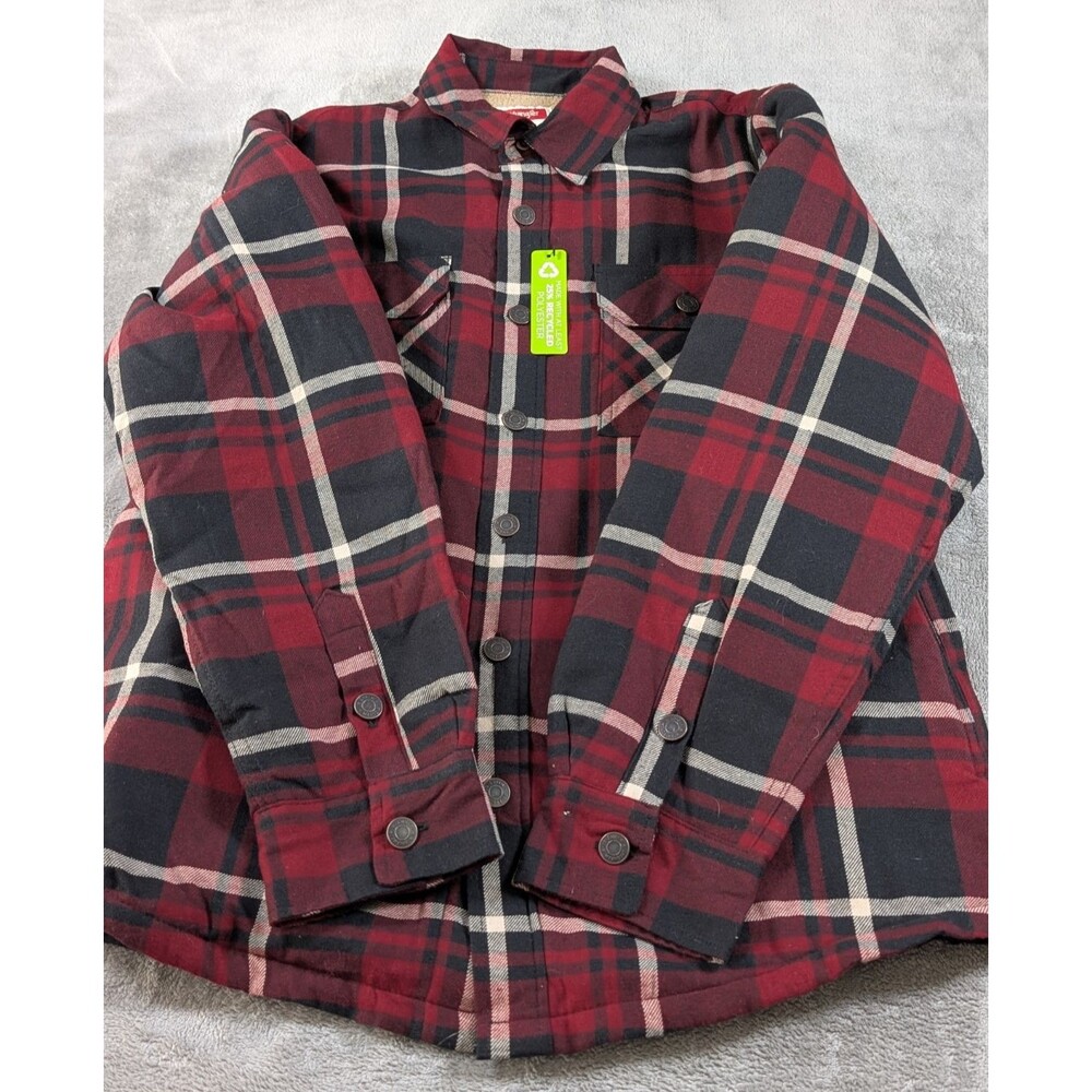 Wrangler Flannel Shirt Jacket Mens S Red Plaid Sherpa Lined Shacket Warm - Picture 4 of 9